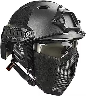 Mũ bảo hiểm chiến thuật kết hợp với bảo vệ tai gấp Half Face Mesh Mask And Glass Set