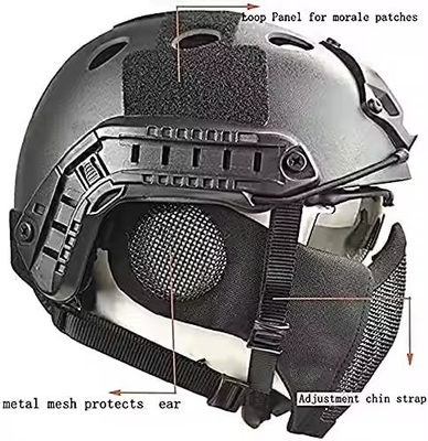 Mũ bảo hiểm chiến thuật kết hợp với bảo vệ tai gấp Half Face Mesh Mask And Glass Set